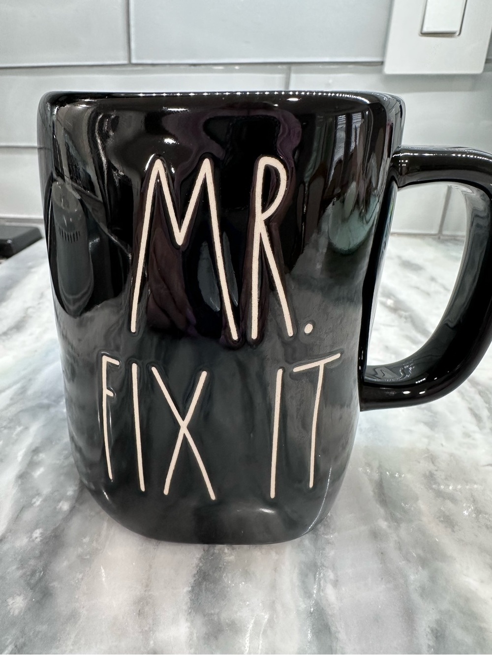 Rae Dunn MR FIX IT Shiny Black LARGE Mug Papa DAD Uncle Grandfather Handyman